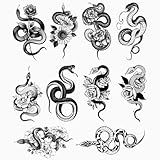 SSyang 10 Blatt Fake Tattoo, Schwarz Schlange Tattoos Erwachsene, Klebetattoos Erwachsene, Temporäre Tattoos, Klebe Tattoo Erwachsene, Tribal Totem Wasserdichte Tattoos, für Herren (17.2x9.6cm)