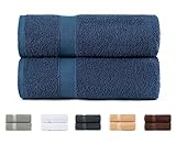 Todocama 2 große Badetücher, 100% Baumwolle, 550 g/m², extra weich, sehr saugfähig und schnell trocknend, Maße 100 x 150 cm, Marineblau