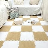 LULUMAIC 48 Stück (48 Stück Ineinandergreifende Schaumfliesen für Salon, Plüsch Puzzlebodenmatte, Spielmatten, Teppichquadrate, Split-Teppiche, Schlafzimmer, 48 Stück (Khaki+Weiß 0,39 Zoll)