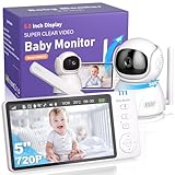 BURNNOVE Babyphone mit Kamera 5' IPS 720P Video Babyfon ohne WLAN 355°/90° Schwenkbar Nachtsich Temperaturüberwachung Zwei-Wege-Audio VOX 8 Schlaflieder 5 Wecker