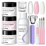PEACECOLOR Klar Weiß Rosa 3 Farben AcrylPulver und Acryl Flüssigkeit Set mit Pinsel Maniküre Werkzeuge Professionelle Acryl Nagelset Starterset Komplett für Home DIY Nail Art Salon verwenden