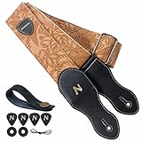 Nefelibata Gitarrengurt mit Plektrumtasche, 2,3-Zoll-Veganes Leder-Gitarrengurte im Porter-Stil, 60er-Jahre-Western-Vintage-Stil mit Plektren, Gurtknopf und Gurtschlössern