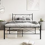 HOJINLINERO Metallbett 120 x 200 mit Lattenrost,Doppelbett 120 x 200,Bettrahmen aus Metall mit Kopfteil,Modern Gästebett Jugendbett Bett Bettgestelle 120 x 200 cm,Leichte Montage,Schwarz