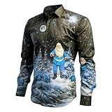 Herren Hemd Langarm Weihnachts Lustig Weihnachtshemd Herren Christmas Druck, Slim Fit Ugly Weihnachtshemden Funky Hemdjacke Weihnachtsbaum Herrenhemd Casual Stretch Hemden Mit Knöpfe