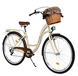 Milord. 28 Zoll 7-Gang, Cappuccino Farbe, Komfort Fahrrad mit Korb und Rückenträger, Hollandrad, Damenfahrrad, Citybike, Cityrad, Retro, Vintage