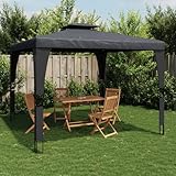 Pavillon mit Doppeldach, Pulverbeschichteter Stahl, UV-beständiges Polyesterdach, Viel Platz für Familie & Gäste, Festival Pavillons, Garten Pavillons, Zelt Pavillon, Anthrazit, 2,98 x 2,98 x 2,68 m