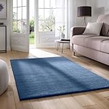 Taracarpet Supersoft kurzflor Teppich Fiona Wohnzimmer Schlafzimmer Kinderzimmer Flur Läufer waschbar rutschfest Uni dunkel blau 120x170 cm