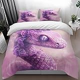 Bettwäsche 200X200 Lila Schlange Bettbezug Mikrofaser,3 Bettwäsche Set,Duvet Cover Atmungsaktiv Komfortabel,Beinhaltet 1 Bettbezug und 2 Kissenbezüge 50x75cm