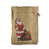 Riffelmacher 19520 - Nikolaus-Sack Santa, 1 Stück, Größe 25 x 35 cm, Beige mit farbigem Motiv, Jute-Beutel, verschließbar, Nikolaus, Geschenk, Verpackung, Weihnachten, Advent, St. Martin