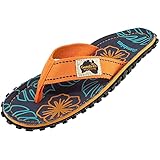 Gumbies Originals Rot - Flip Flops aus recycelten Materialien - profilierte Sohle aus wiederverwerteten Autoreifen, weiches Fußbett aus Canvas-Baumwolle, bequemer Zehensteg - Orange Hibiscus, 44