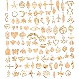 JIEYAO 100 Stück Schmuck Anhänger Set, Charms Anhänger zum Schmuck Basteln Mini Metall Anhänger Gemischte Schmuckanhänger Vintage Aesthetic Charms für DIY Halskette Armband Ohrring Bastelbedarf Gold