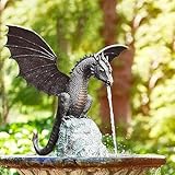 Garten-Drachen-Statue, Drachenbrunnen Statue Harz Wasserspiel Skulptur Outdoor Drachen Handwerk Dekoration GartenBrunnen Ornamente Zubehör Outdoor Hof Dekoration, 30X30X22cm