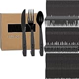 150 plasti besteck Wiederverwendbare plastikbesteck schwarz,hartplastik besteck plastik gabel,Plastikmesser Gabel Löffel Set hartplastik besteck party besteck