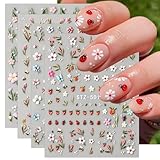 JMEOWIO 3D Nagelsticker Blumen Frucht Nail Art Sticker Selbstklebend Nagelaufkleber 5D Stereoskopisch Dekoration Nageldesign Zubehör 4 Blatt