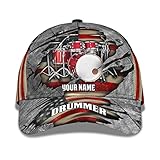 Schlagzeuger Musik Set Amerika Flagge Hintergrund Herren Damen Angeln Hüte Verstellbar Basecap Leicht Baseballkappe Für Laufen Sport Wander