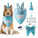 Hund Geburtstag Party Supplies, Hund Geburtstag Bandana Hut Schal Schleife Set Geburtstag Hundehut mit Zahlen Hund Welpe Geburtstag Bandana Niedlich Hund Fliege Halsband für Hunde Haustier