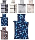 one-home Winter Biber Bettwäsche Baumwolle Kuschelig Flauschig Warme Weiche Bettbezüge Modern, Größe:2 teilig 135x200 cm, Farbe:Sterne blau