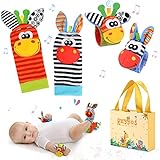 Baby Rasseln Spielzeug Handgelenk Und Socken, Rassel Baby Plüschtiere Entwicklungs-Spielzeug für 0-12 Monate Neugeborene, Mädchen und Jungen, Baby Geschenk 4PCS (Stil 1)