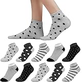 Sneaker Socken Damen 35-38, 10 Paar Baumwolle Kurze Socken Mädchen Söckchen, Mehrfarbige Sneakersocken Bunte Damensocken mit Streifen Pünktchen