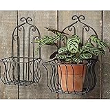 Wandkorb, Blumentopfhalter 2er-Set aus Eisen, 16 x 32 cm und 20 x 35 cm in schwarz