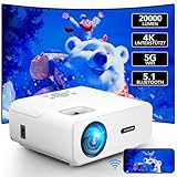 Beamer, Full HD 1080P Beamer 20000 Lumen Beamer 4K Unterstützt, 5G/2.4G Dual WiFi Bluetooth Beamer, Mini LED Heimkino Video Beamer Tragbarer Projektor 4K Kompatibel mit Smartphone/TV Stick/HDMI/PS5