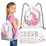 URAQT Turnbeutel Kindergarten, Einhorn Unicorn Turnbeutel Rucksack, Kids Turnbeutel, Sticker, Armbänder als Partygeschenk (A)