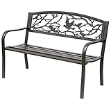 Outsunny Gartenbank 3-Sitzer Gartenbank Outdoor Garten Ländlicher Chic Stil für Balkon Terrasse Patio 127 x 60 x 85 cm korrosionsbeständiges Metall Epoxy Braun