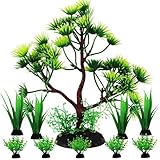 QUOZUO 10 Stück Künstliche Pflanzen Aquariumdekor, Aquarium Dekoration Grün Plastikpflanzen Deko fur Aquarium Terrarium