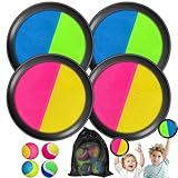 Klettballspiel für Kinder ab 3 4 5 6, Fangballspiel mit 4 Fangscheiben 4 Bälle, Draußen Kinder für Wurf Spiel und Fangspiel für Party, Garten, Innen und Außen Klettball