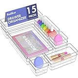 Radikor Schubladeneinsatz Schubladen Organizer -15 Stück Schminktisch Organizer in 4 Größen, Drawer Organizer, Make Up Organizer, Schubladen Ordnungssystem für Schreibtisch, Büro, Küchen, Bad