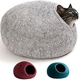 ecocasa Katzenhöhle Katzenbett Katzenhaus XL – auch für große Katzen – außen robust & innen kuschelig weich – 5 Farben – feinste Wolle – Hellgrau