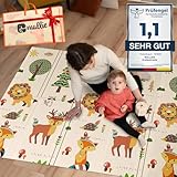 Mallie® Spielmatte Baby Faltbar inkl. Gratis Tragetasche 180x150x1cm [100% BPA- und Schadstoff-Frei] Doppelseitige Krabbelmatte Baby, Krabbeldecke Baby I Baby Play Mat, Spielmatte Baby Faltbar