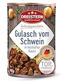 DREISTERN Schweinegulasch 400g I Mit pikanter Sauce I Herzhaftes Fertiggericht in recyclebarer Konservendose I Lange Haltbarkeit dank natürlicher Konservierung I Hausmacher Qualität
