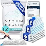 Vakuumbeutel Kleidung 12er Set 3 Größen - Vakuum Beutel für Staubsauger Wiederverwendbar 100% Dicht & Robust | Reise Kompressionsbeutel Kleiderbeutel Aufbewahrungsbeutel Vakuumtüten Kleidersack XL