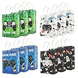 12 Stück Spiel Kindergeburtstag Party Mitgebsel,Mitgebsel Tüten mit Tragebügel,Spiel Papier Partytüten,4 Muster party mitgebse l set,Mitgebse l Papiertüten für Kindergeschenke, Partys(15×8×21CM)