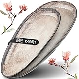 Moritz & Moritz VIDA Servierteller Set Beige - 2x Große Teller aus hochwertigem Porzellan, Modern & Zeitlos, Mikrowellen- & Spülmaschinengeeignet - Perfekt für Salate, Grillfleisch, Snacks & mehr