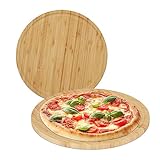 Relaxdays Pizzateller, 2er Set, Bambus, Ø 32 cm, Servierbrett für Pizza, Flammkuchen, Käse, rundes Pizzabrett, natur