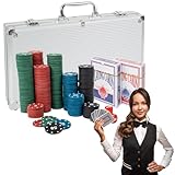 H&F Heimtextilien Pokerkoffer Set 300 Chips – Komplettes Poker Spielset mit Karten Würfeln & Dealer-Button im Aluminiumkoffer – Für Einsteiger & Fortgeschrittene