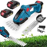 24V Akku Heckenschere, 2 in 1 Schnurlose Grasschere und Heckenschere, Elektrogartenscheren mit 2x1500mAh Wiederaufladbaren Batterien, 100mm+300mm Klingen und Adapter für Garten Rasen
