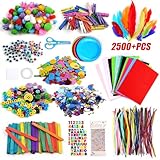 HOTUT 2500+ Pcs Bastelset Kinder,Bastelmaterial Set,DIY Bastelset Kinder Bastelzubehör mit Knöpfe, Pailletten,Pfeifenreiniger, Pompons,Bastelkoffer für Kinder Mädchen Jungen 4 bis 10 Jahre Geschenk