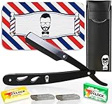 Rasiermesser Barber set 20 Halbe Klingen Etui Leder Reise SAKKAL |Rasierer Friseur Herren Handbart Barber Professional Kit Classic Handpflege Precision Friseurmechanik bartschablonen Schwarz