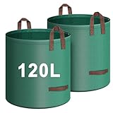 IWTTWY Gartenabfallsack 2x 120L, Wiederverwendbar Gartensack mit 4 Griffe Stabil Robust & Faltbar, Garten Sack Laubsack, Groß Abfallsack für Gras Laub Hecke Gartenabfall aus Polypropylen