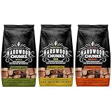 Fire & Flavor Premium All Natural Wood Chunk Bundle für Smoker - Holzbrocken zum Räuchern - Räucherholz Chunks - Räucherzubehör Geschenke für Männer und Frauen - Eiche, Apfel, Hickory