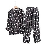 JHSDHYD Damen Schlafanzug Baumwollhosen-Pyjama-Anzug for Homewear Einfach Bedruckt Lose Herbst- und Winter-Langarm-Hosen-Pyjama-Sets for Damen(Color-22,XL)
