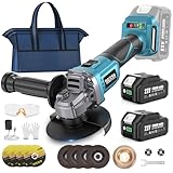 SEESII Akku Winkelschleifer 125 mm, Flex Winkelschleifer mit 2x 4000mAh Akku, 10,000RPM Bürstenloser Winkelschleifer Set mit Schneidrad, Holzschnitzrad für Trennen und Schleifen