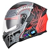 Motorradhelm Mit Bluetooth Klapphelm Integralhelm Sturzhelm Mit Doppelvisier DOT/ECE Zertifiziert Hohe Qualität Helm Flip Vollvisierhelm Für Frauen Männer Farbige Linsen 7,XXL:63-64CM