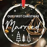 Hochzeitsgeschenke für Paare Unser erstes Weihnachten verheiratet Mr and Mrs Geschenk frisch verheiratet Geschenke für das Paar Just Married Geschenk Christbaumschmuck Glas Rund Ornament