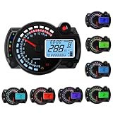 Geloo 14000RPM Motorrad Tachometer LCD Digital Motorrad RX2N Kilometerzähler Instrument einstellbar, Kilometerzähler Tachometer mit Geschwindigkeitssensor 0-299 KM/H 7Farben Hintergrundbeleuchtung