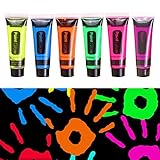 UV Bodypainting, 6 Körperfarben Set, Glitzer Schminke, UV Farbe Schminke, Kinderschminken Neon Schminke, Glow-effekt UV Bodypainting Fasching Fluoreszierende Farben, Schminke Fasching Fluoreszierende