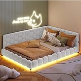 PerGar Polsterbett 140x200 mit LED und USB Anschluss, Daybett Tagesbett Schlafsofa Multifunktionsbett mit Lattenrost, Gästebett, Jugendbett Einzelbett, Ohne Matratze, Weiß